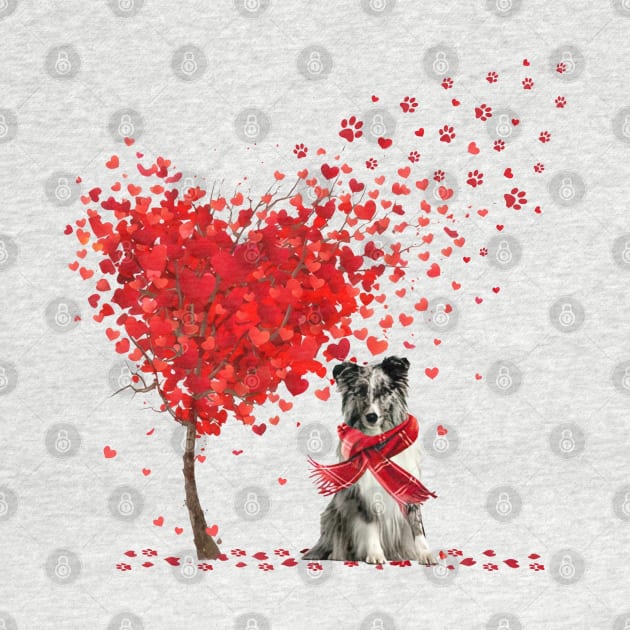 Happy Valentine's Day Heart Tree Love Shetland Sheepdog by cyberpunk art